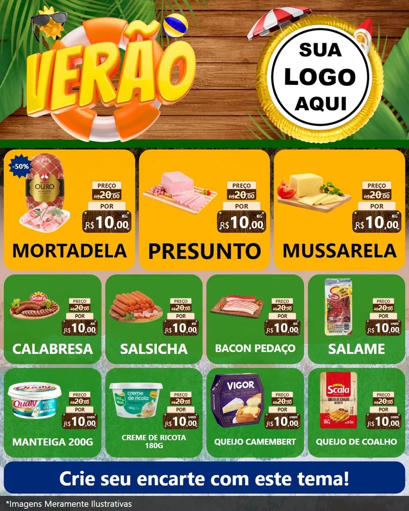 Modelo de Rede Social para Feed Instagram com o tema Verão para Frios e Laticínios