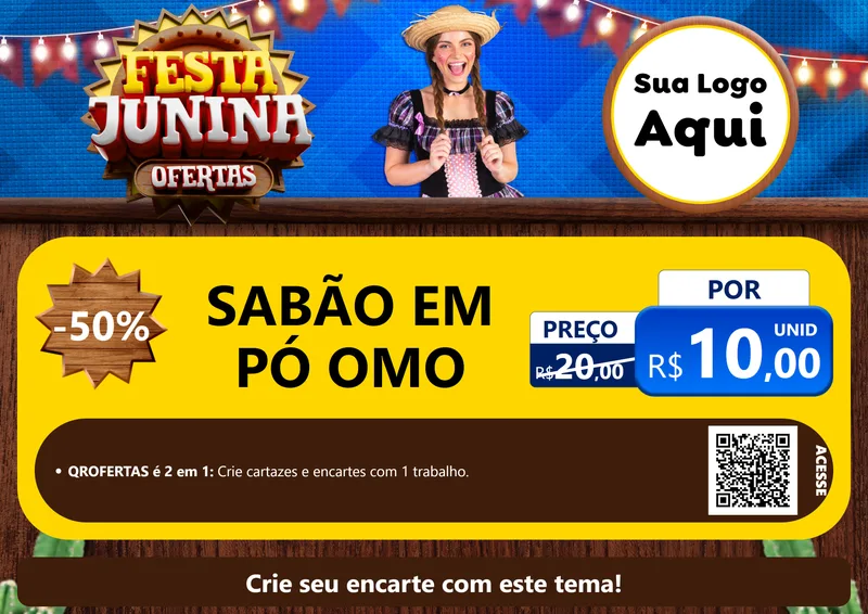Modelo de Cartaz para Cartaz A4 Horizontal com o tema Festa Junina Ofertas para Produtos de Limpeza