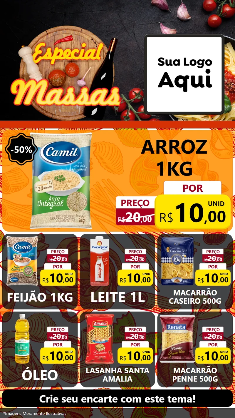 Modelo de Rede Social para Stories com o tema Especial Massas para Supermercado