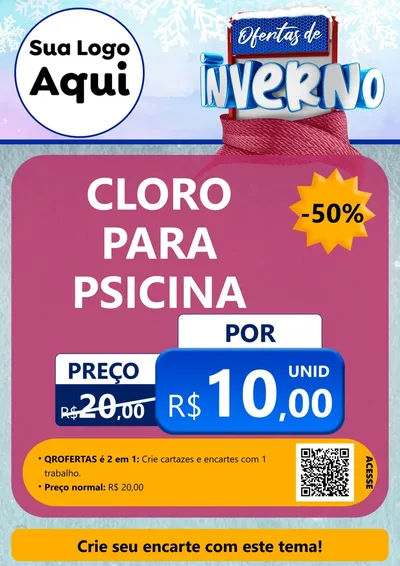 Modelo de Cartaz para Cartaz A4 Vertical com o tema Ofertas de Inverno para Produtos para Piscina
