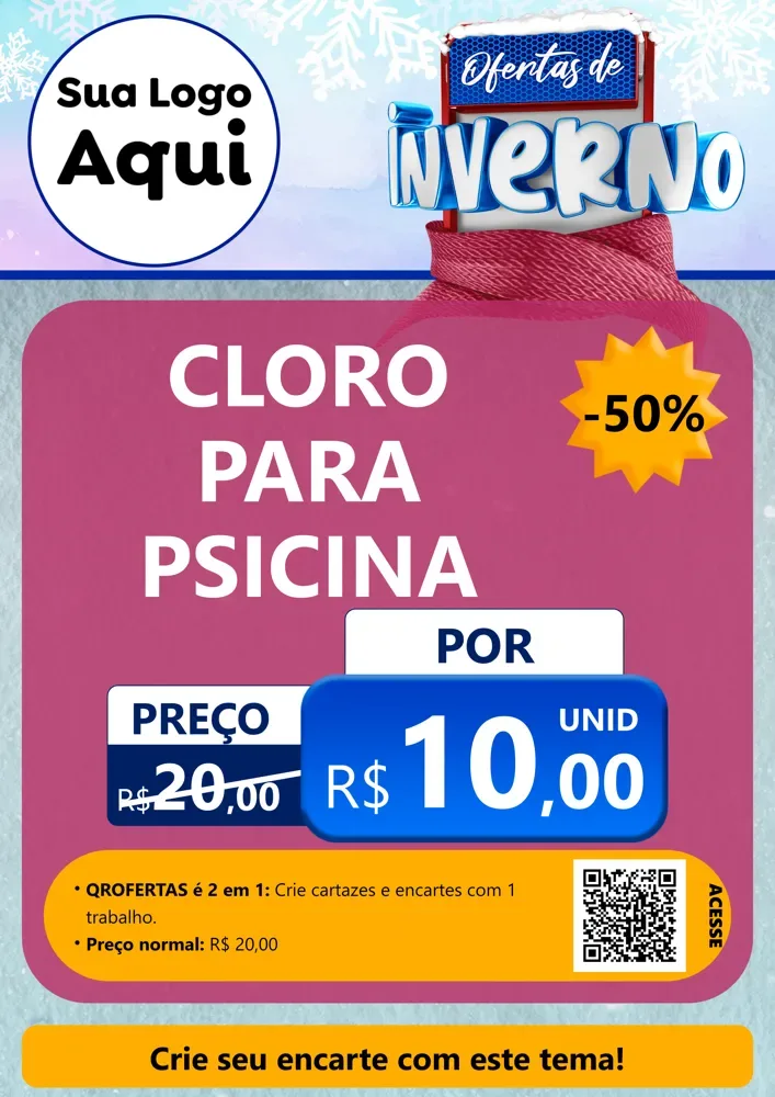 Modelo de Cartaz para Cartaz A4 Vertical com o tema Ofertas de Inverno para Produtos para Piscina