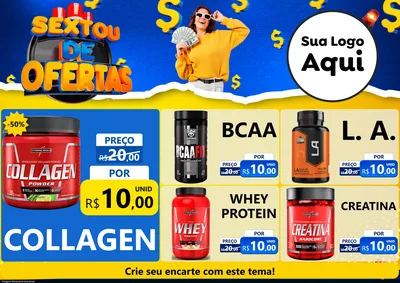 Modelo de Encarte para Encarte A4 Horizontal com o tema Sextou de Ofertas para Suplementos alimentares