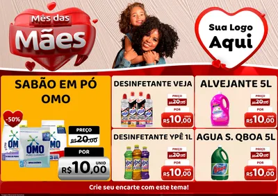 Modelo de Encarte para Encarte A4 Horizontal com o tema Mês das Mães para Produtos de Limpeza