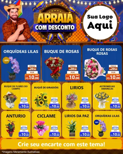Modelo de Rede Social para Feed Instagram com o tema Arraiá Com Desconto para Floricultura e jardim
