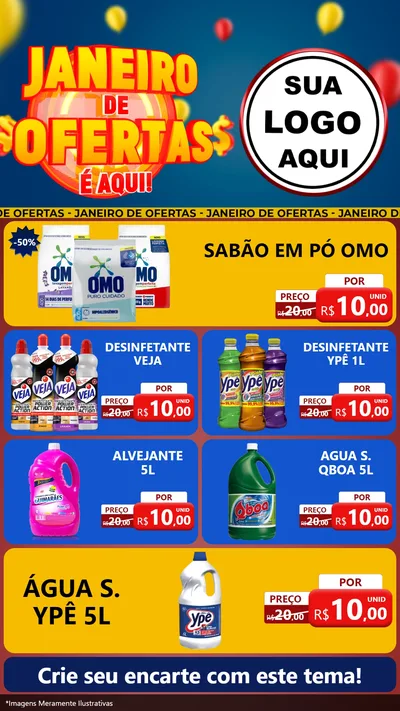 Modelo de TV para TV Vertical com o tema Janeiro de Ofertas É Aqui! para Produtos de Limpeza