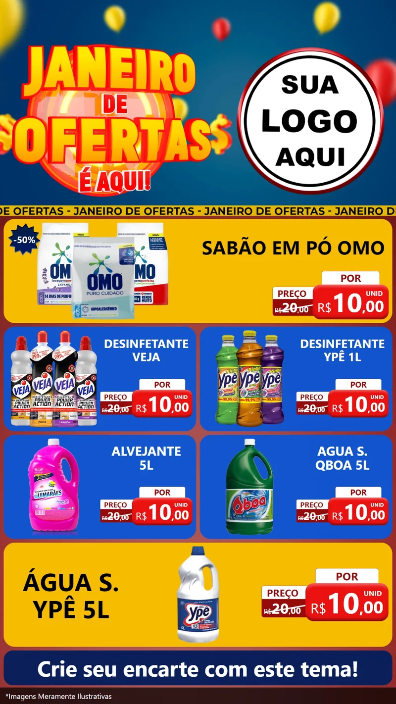 Modelo de TV para TV Vertical com o tema Janeiro de Ofertas É Aqui! para Produtos de Limpeza