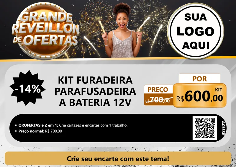 Modelo de Cartaz para Cartaz A4 Horizontal com o tema Grande Réveillon de Ofertas para Maquinas e Ferramentas