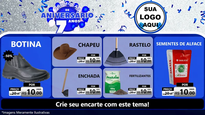 Modelo de TV para TV Horizontal com o tema Promoção de Aniversário - 7 Anos para Agropecuária