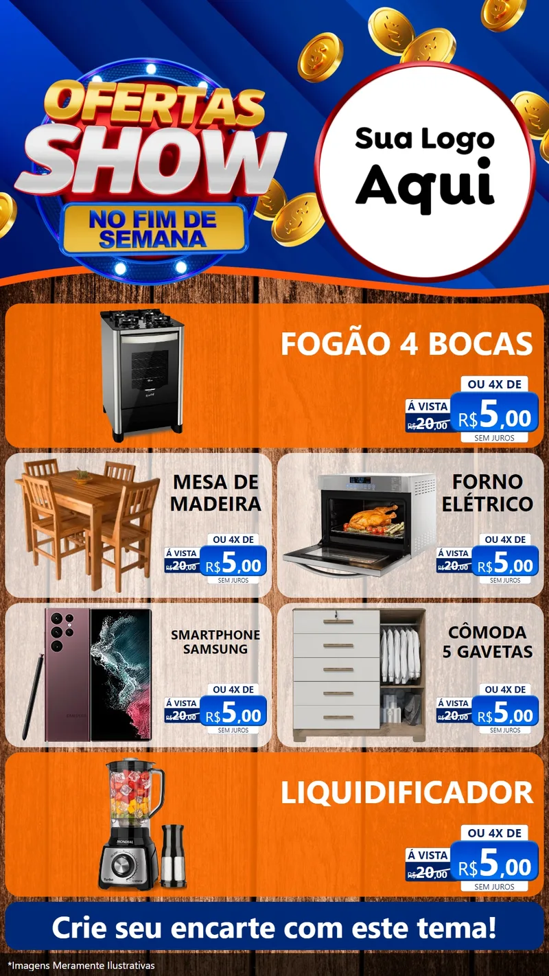 Modelo de TV para TV Vertical com o tema Ofertas Show No Fim De Semana para Móveis e Eletro
