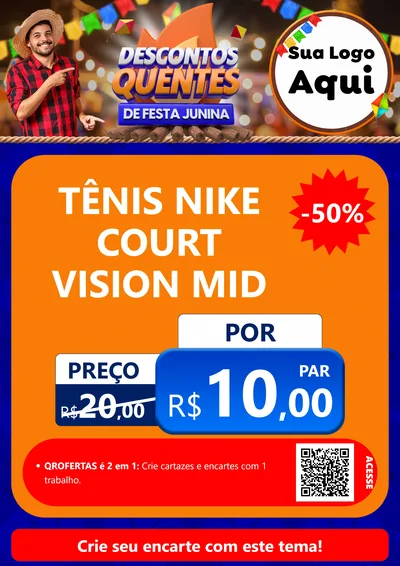 Modelo de Cartaz para Cartaz A4 Vertical com o tema Descontos Quentes de Festa Junina para Calçados