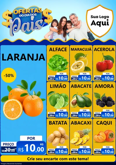Modelo de Encarte para Encarte A4 Vertical com o tema Ofertas do Dia dos Pais para Hortifrúti