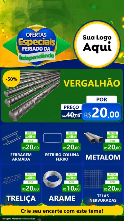 Modelo de Rede Social para Stories com o tema Ofertas Especiais Feriado da Independência para Ferragens