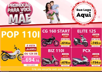 Modelo de Encarte para Encarte A4 Horizontal com o tema Promoção Para Você Mãe para Concessionaria de Motos