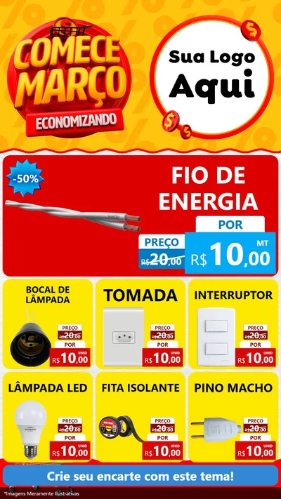 Modelo de Rede Social para Stories com o tema Comece Março Economizando para Materiais Elétricos