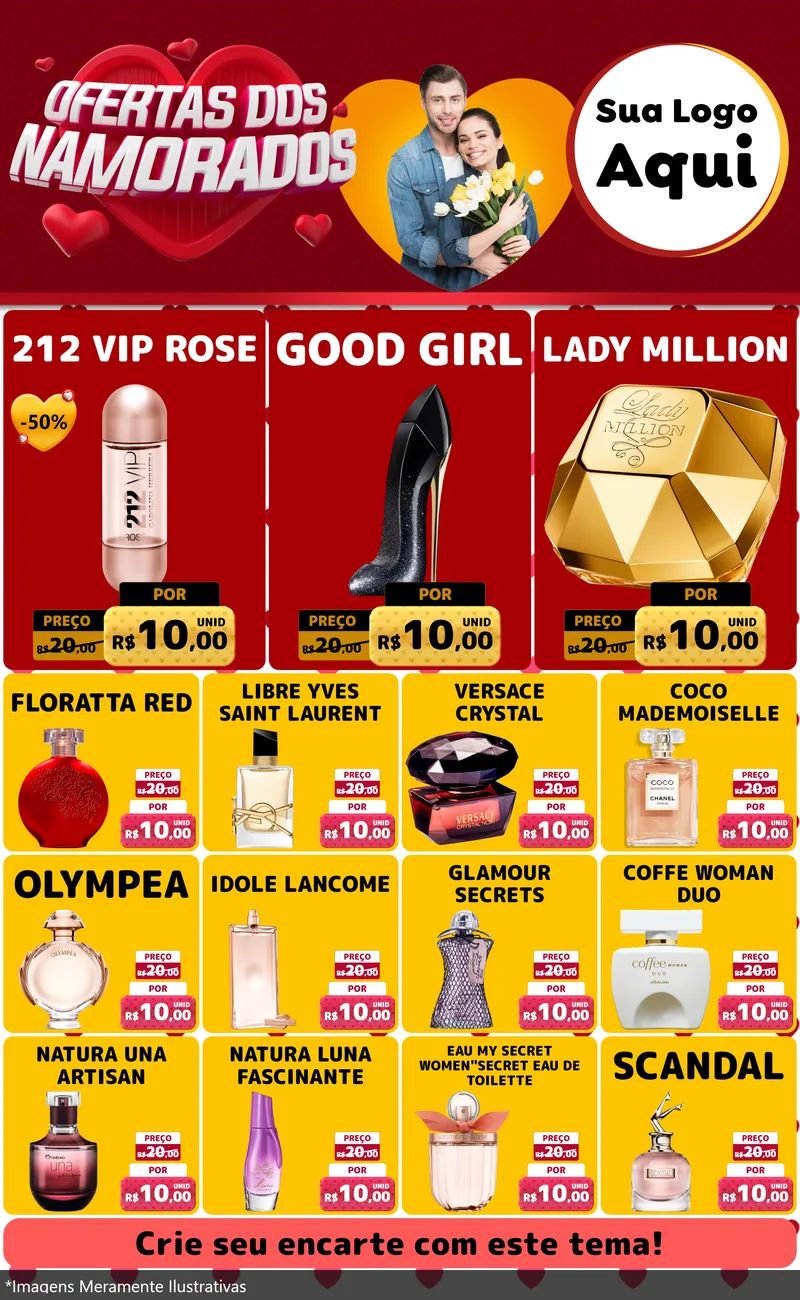 Modelo de Encarte para Encarte Grande com o tema Ofertas Dos Namorados para Perfumes