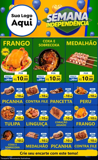 Modelo de Encarte para Encarte Grande com o tema Semana da Independência para Assados