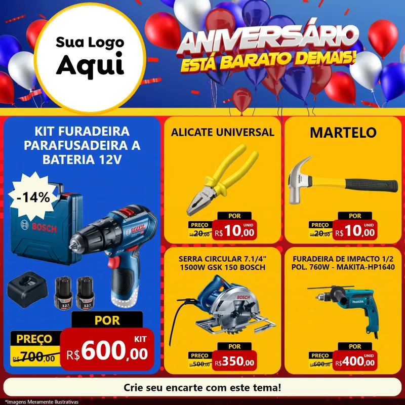 Modelo de Rede Social para Feed Facebook com o tema Aniversário para Maquinas e Ferramentas