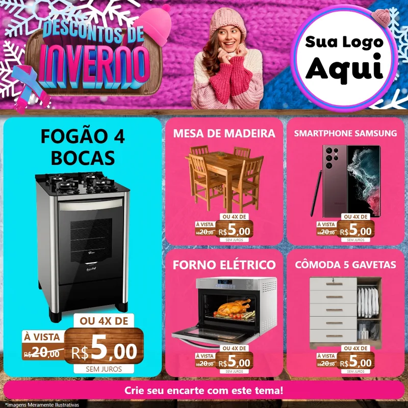 Modelo de Rede Social para Feed Facebook com o tema Descontos de Inverno para Móveis e Eletro