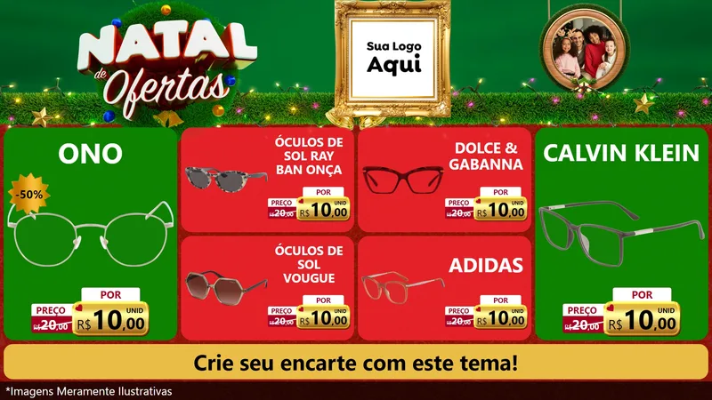 Modelo de TV para TV Horizontal com o tema Natal de Ofertas para Óticas