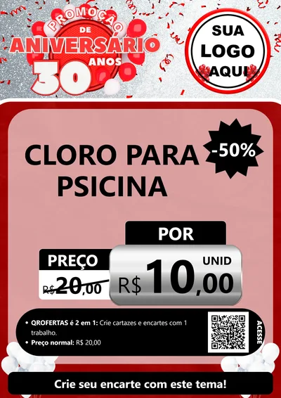 Modelo de Cartaz para Cartaz A4 Vertical com o tema Promoção de Aniversário - 30 Anos para Produtos para Piscina