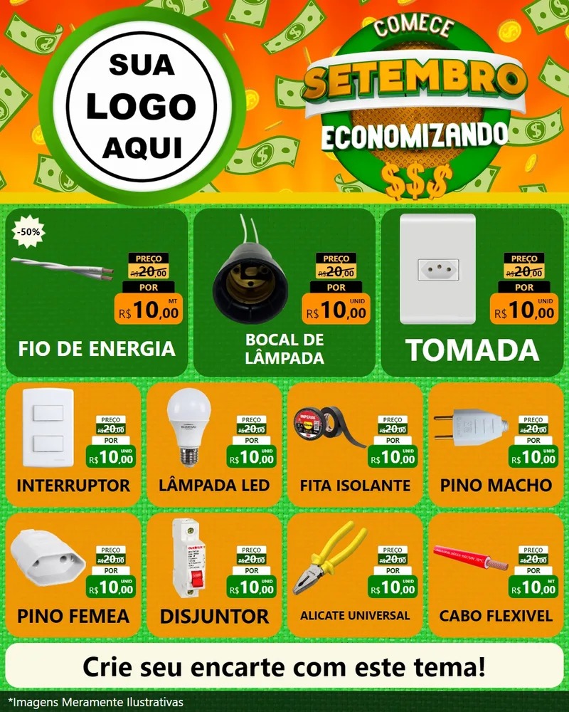 Modelo de Rede Social para Feed Instagram com o tema Comece Setembro Economizando para Materiais Elétricos