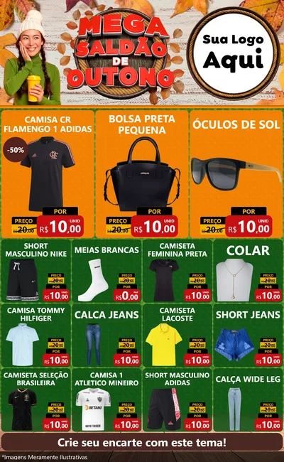 Modelo de Encarte para Encarte Grande com o tema Mega Saldão de Outono para Roupas e acessórios