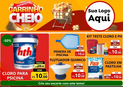 Modelo de Encarte para Encarte A4 Horizontal com o tema Promoção carrinho cheio para Produtos para Piscina