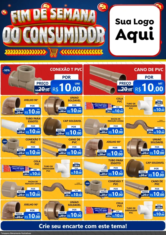 Modelo de Encarte para Encarte A4 Vertical com o tema Fim de Semana do Consumidor para Tubos e conexões