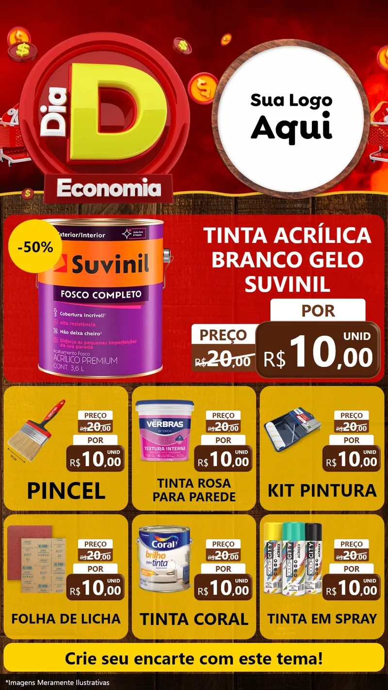 Modelo de Rede Social para Stories com o tema Dia D Economia para Tintas e Ferramentas