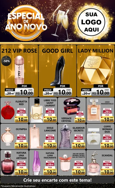Modelo de Encarte para Encarte Grande com o tema Especial de Ano Novo para Perfumes