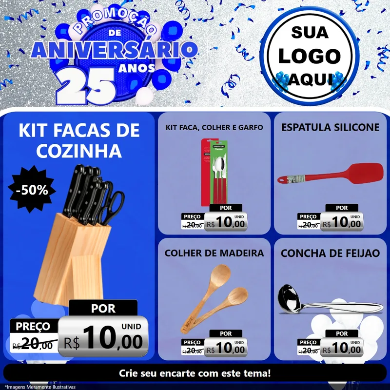 Modelo de Rede Social para Feed Facebook com o tema Promoção de Aniversário - 25 Anos para Utilidades Domésticas