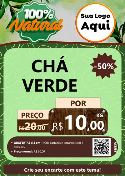 Modelo de Cartaz para Cartaz A4 Vertical com o tema 100% Natural para Produtos Naturais