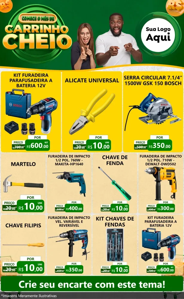 Modelo de Encarte para Encarte Grande com o tema Carrinho Cheio para Maquinas e Ferramentas