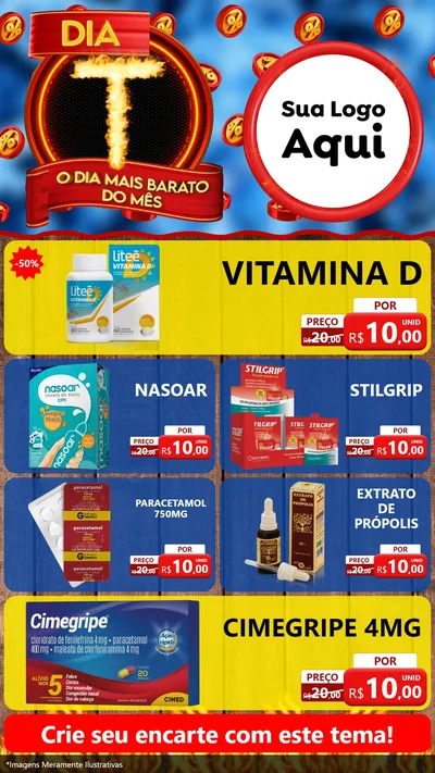 Modelo de TV para TV Vertical com o tema Dia T - O Dia Mais Barato Do Mês para Farmácia