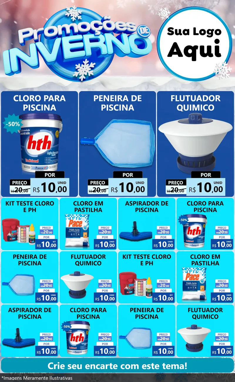 Modelo de Encarte para Encarte Grande com o tema Promoções de Inverno para Produtos para Piscina