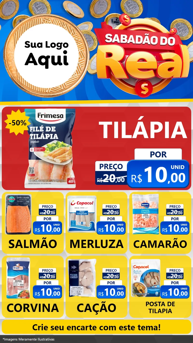 Modelo de Rede Social para Stories com o tema Sabadão do Real para Peixaria