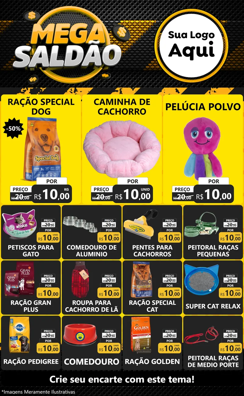 Modelo de Encarte para Encarte Grande com o tema Mega Saldão para Pet Shop