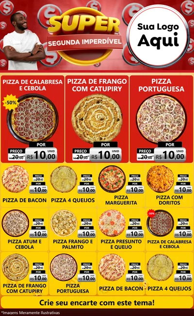 Modelo de Encarte para Encarte Grande com o tema Super Segunda Imperdível para Pizzaria