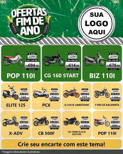 Modelo de Rede Social para Feed Instagram com o tema Ofertas Fim de Ano para Concessionaria de Motos
