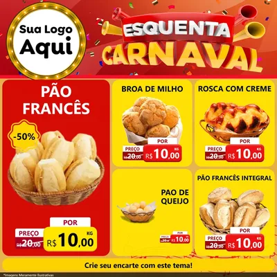 Modelo de Rede Social para Feed Facebook com o tema Esquenta Carnaval para Padaria