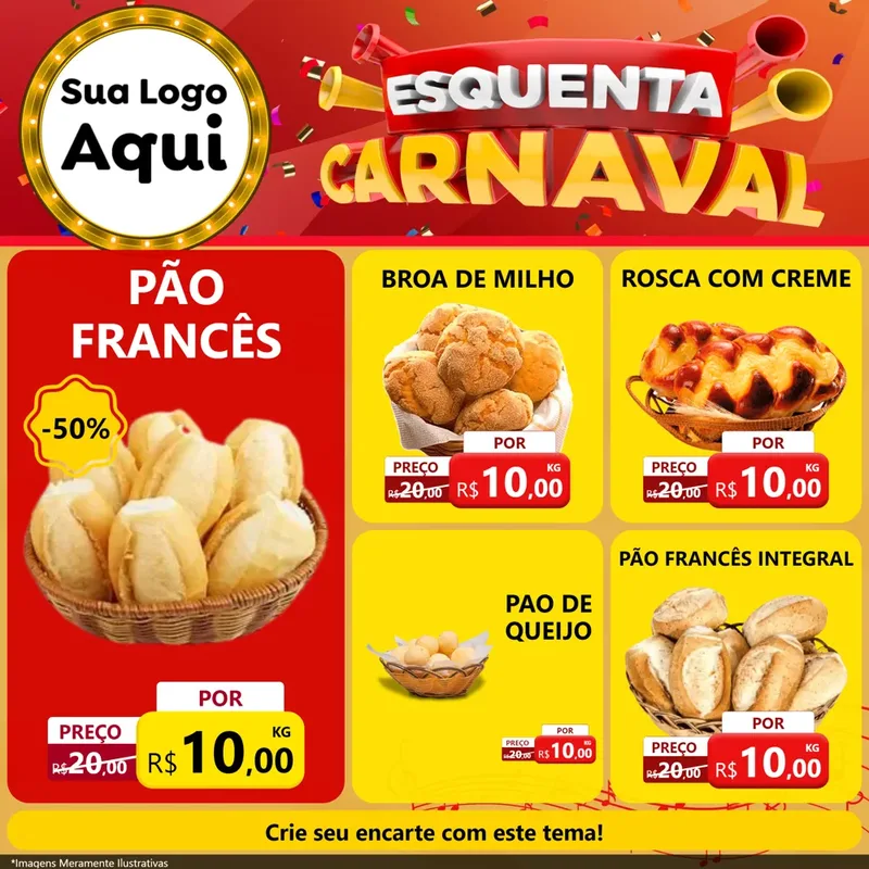 Modelo de Rede Social para Feed Facebook com o tema Esquenta Carnaval para Padaria