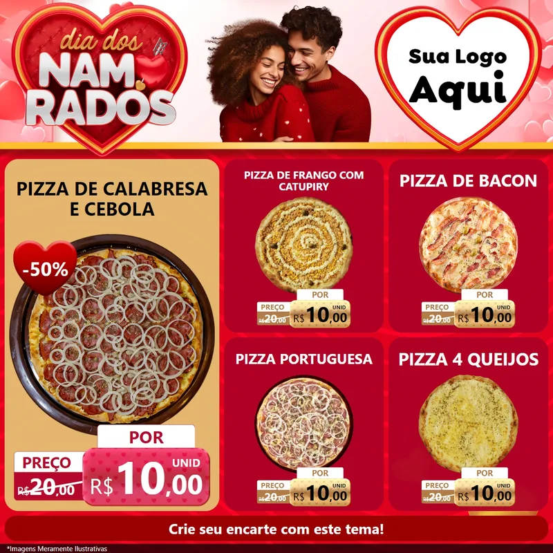 Modelo de Rede Social para Feed Facebook com o tema Dia dos Namorados para Pizzaria