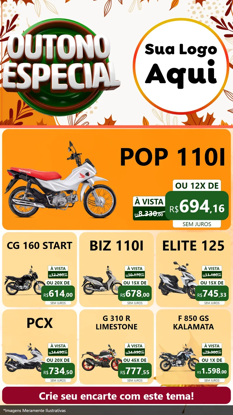 Modelo de Rede Social para Stories com o tema Outono Especial para Concessionaria de Motos