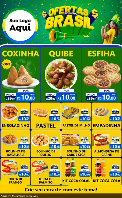 Modelo de Encarte para Encarte Grande com o tema Ofertas Semana do Brasil para Salgadaria