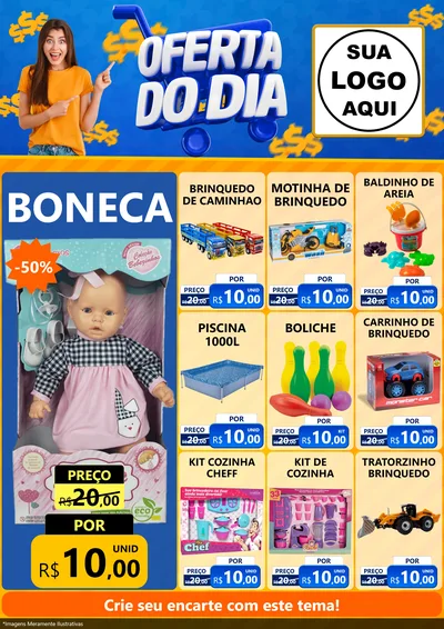 Modelo de Encarte para Encarte A4 Vertical com o tema Oferta do Dia para Brinquedos