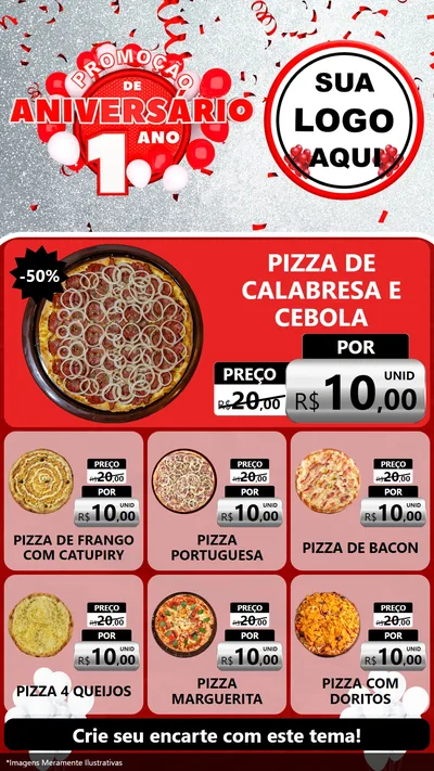 Modelo de Rede Social para Stories com o tema Promoção de Aniversário - 1 Ano para Pizzaria