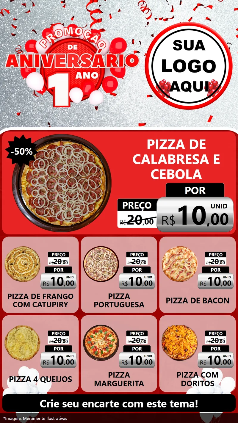 Modelo de Rede Social para Stories com o tema Promoção de Aniversário - 1 Ano para Pizzaria