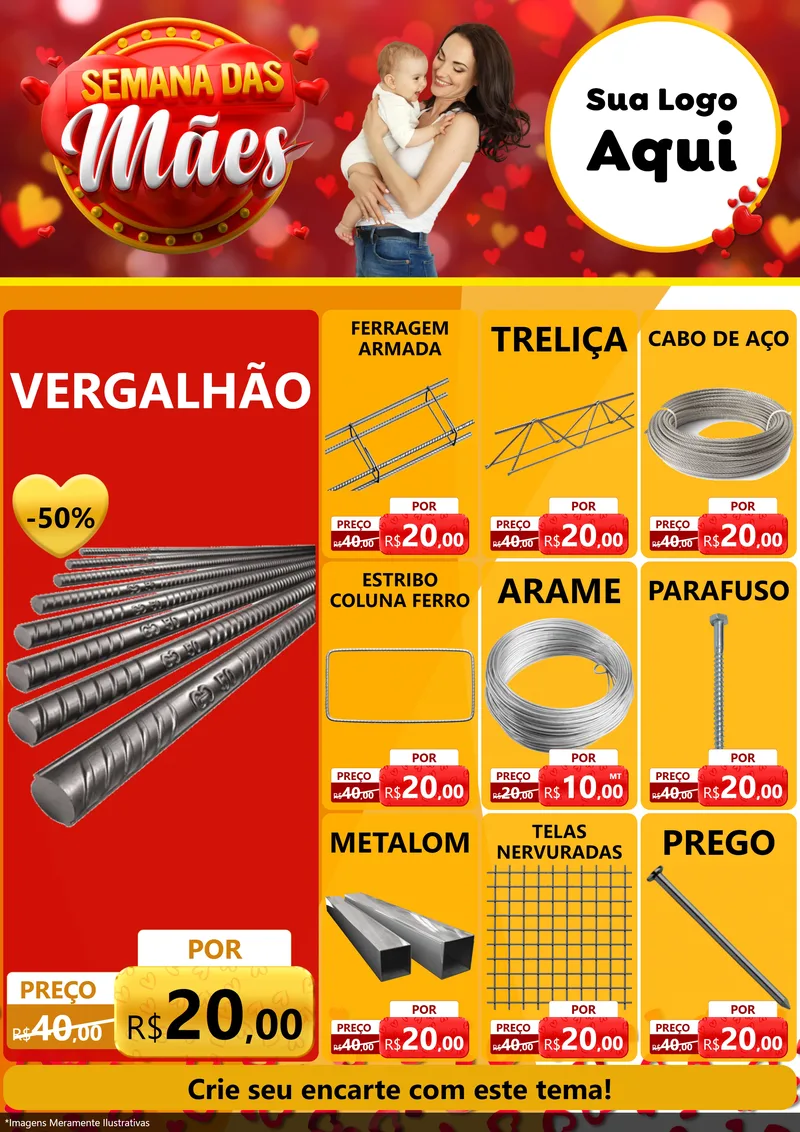 Modelo de Encarte para Encarte A4 Vertical com o tema Semana das Mães para Ferragens