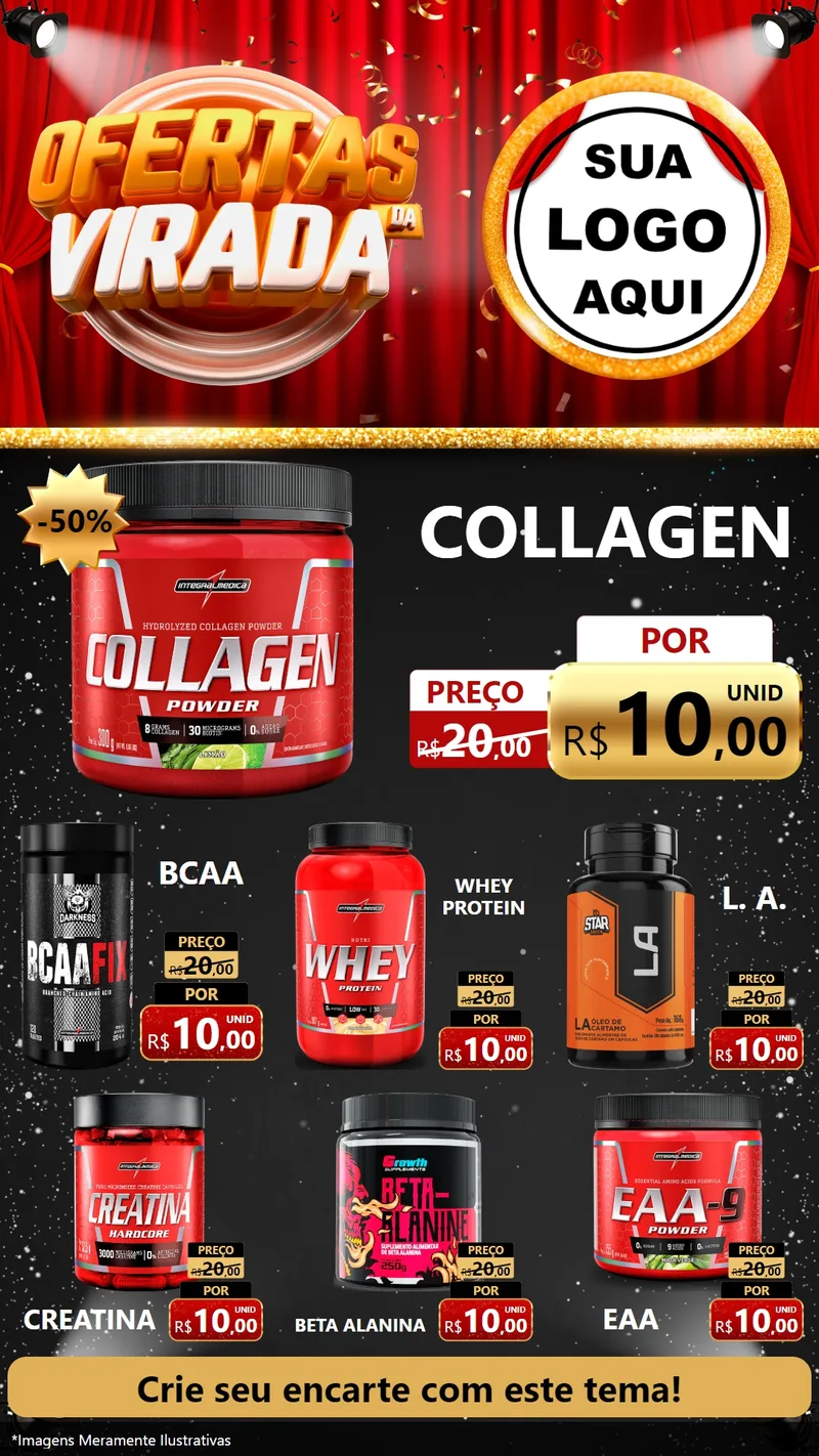 Modelo de Rede Social para Stories com o tema Ofertas da Virada para Suplementos alimentares