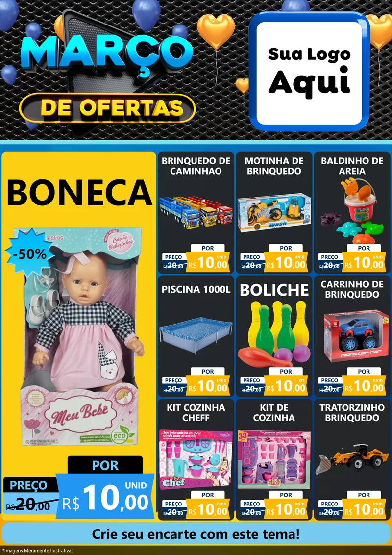 Modelo de Encarte para Encarte A4 Vertical com o tema Março de Ofertas para Brinquedos